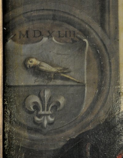 Portret van Christoph Baumgartner (Paumgartner); Detail: Wapen door Christoph Amberger  Amberger